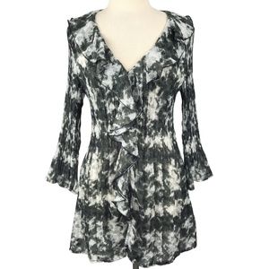 Allison Taylor Petite L Blouse Accordian Stretch Ruffle Front Tunic Length NWOT